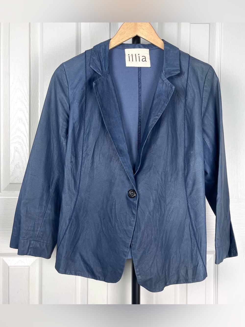 Illia Blue One-Button Leather Jacket